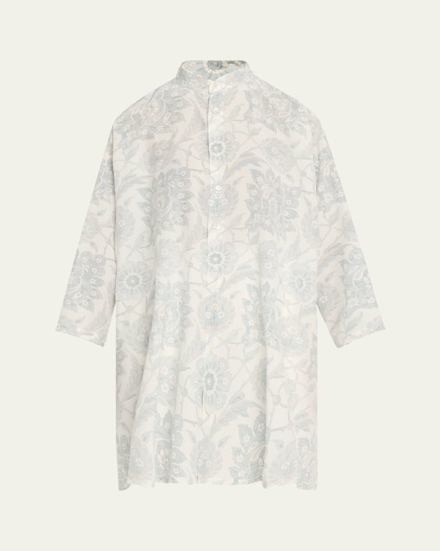 Wide A-Line Collarless Shirt with Slits (Very Long)